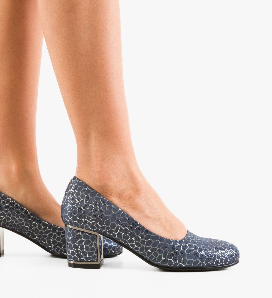 Pantofi dama Teord Albastri eleganți cu toc - imagine 3