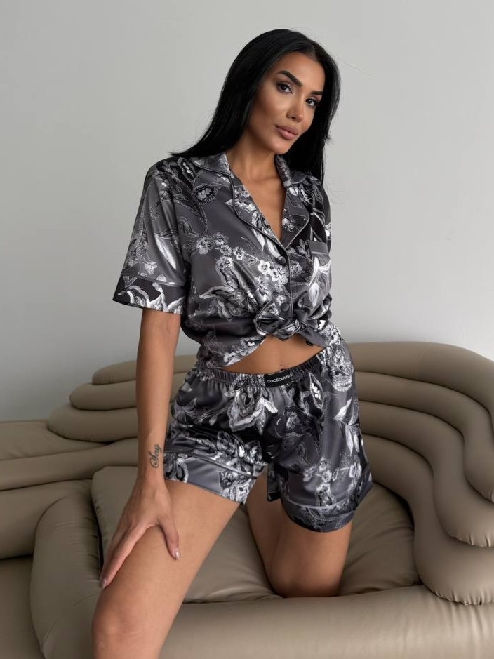 Set Pijama Dama 2 Piese Gri Floral Delis - imagine 7
