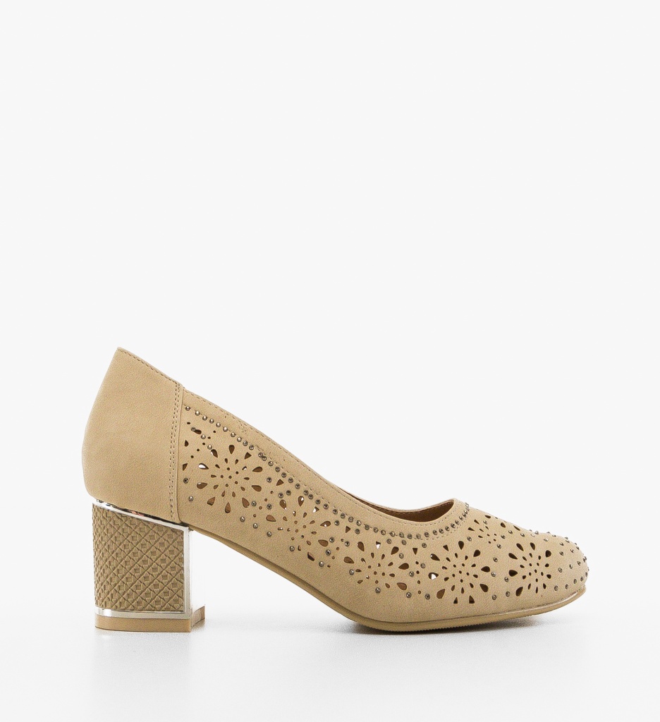 Pantofi Curtis Bej cu Toc Elegant - imagine 5