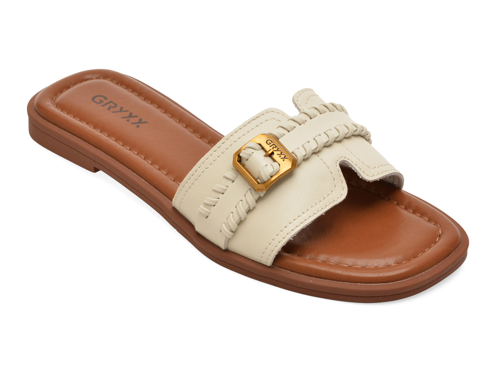 Papuci GRYXX albi, 6670, Piele Naturală