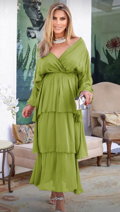 Rochie Mătase Shopika cu Volane Verde Oliv