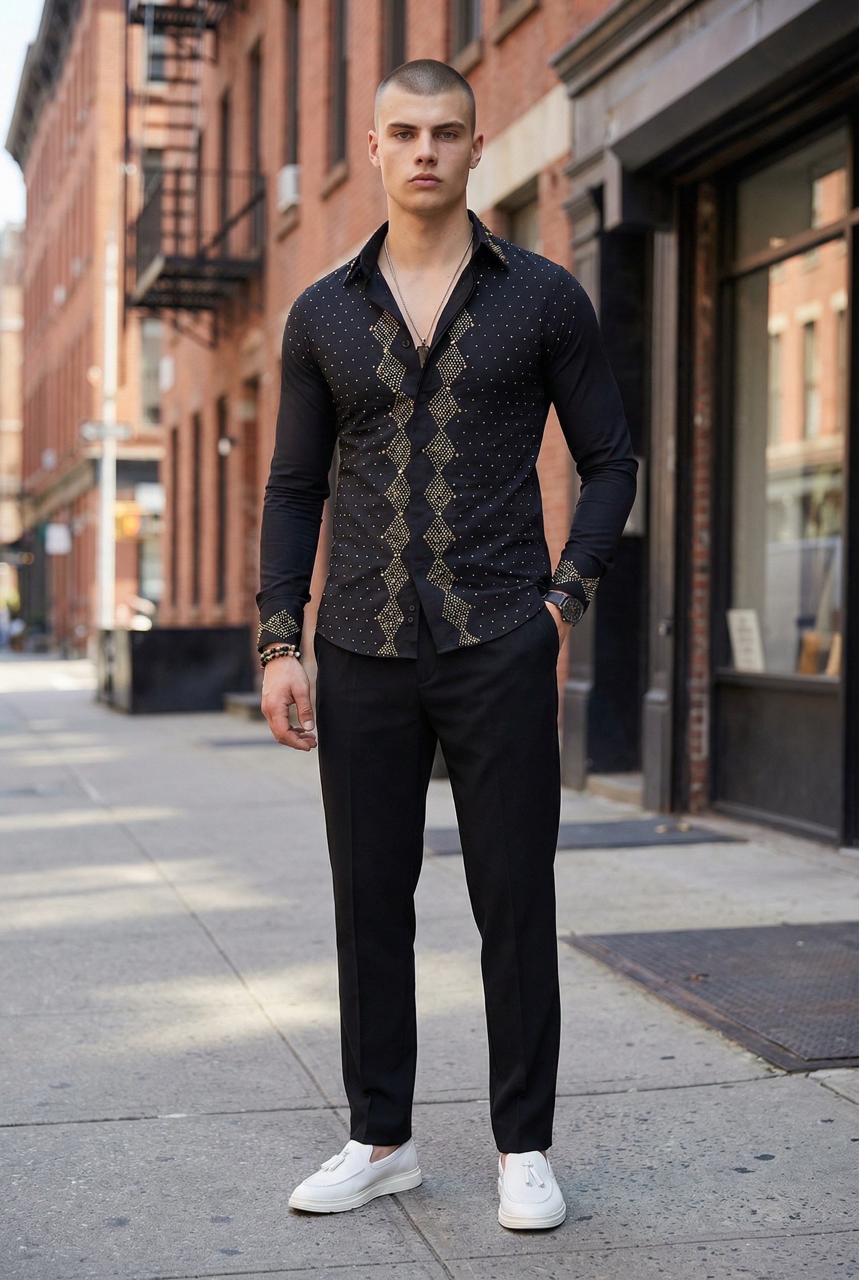 Cămașă Bărbați Neagră Slim Fit Eleganță