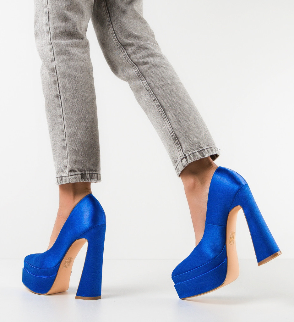 Pantofi Carweb Albastri Eleganți cu Toc - imagine 3