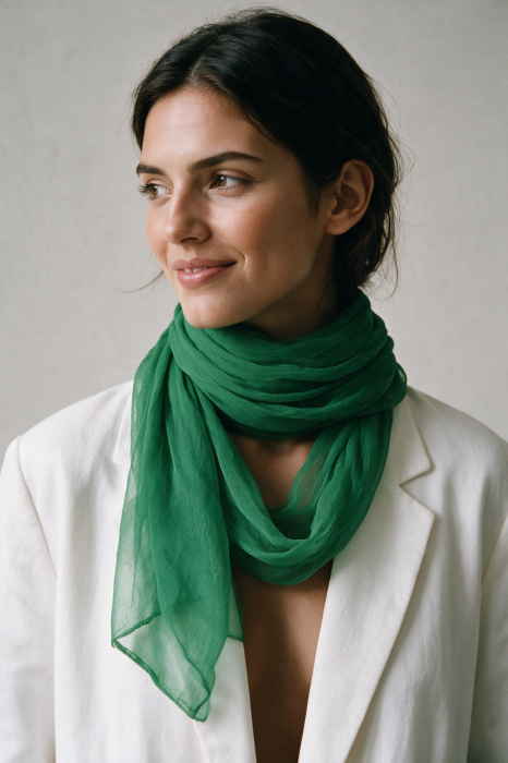 Esarfa verde smarald din bumbac si matase Shopika - imagine 2