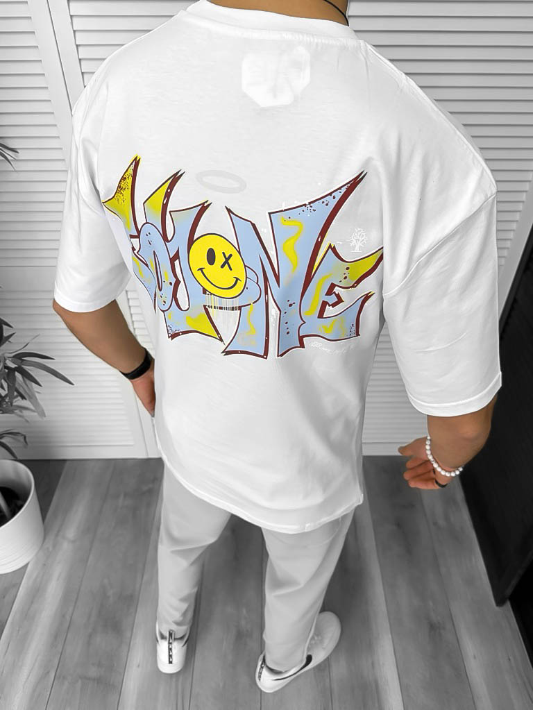 Tricou Barbati Alb Oversize cu Imprimeu