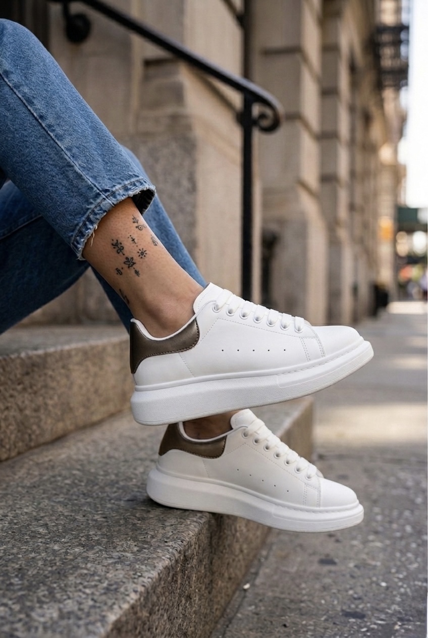 Adidași Dama Casual Albi cu Maro Confortabili