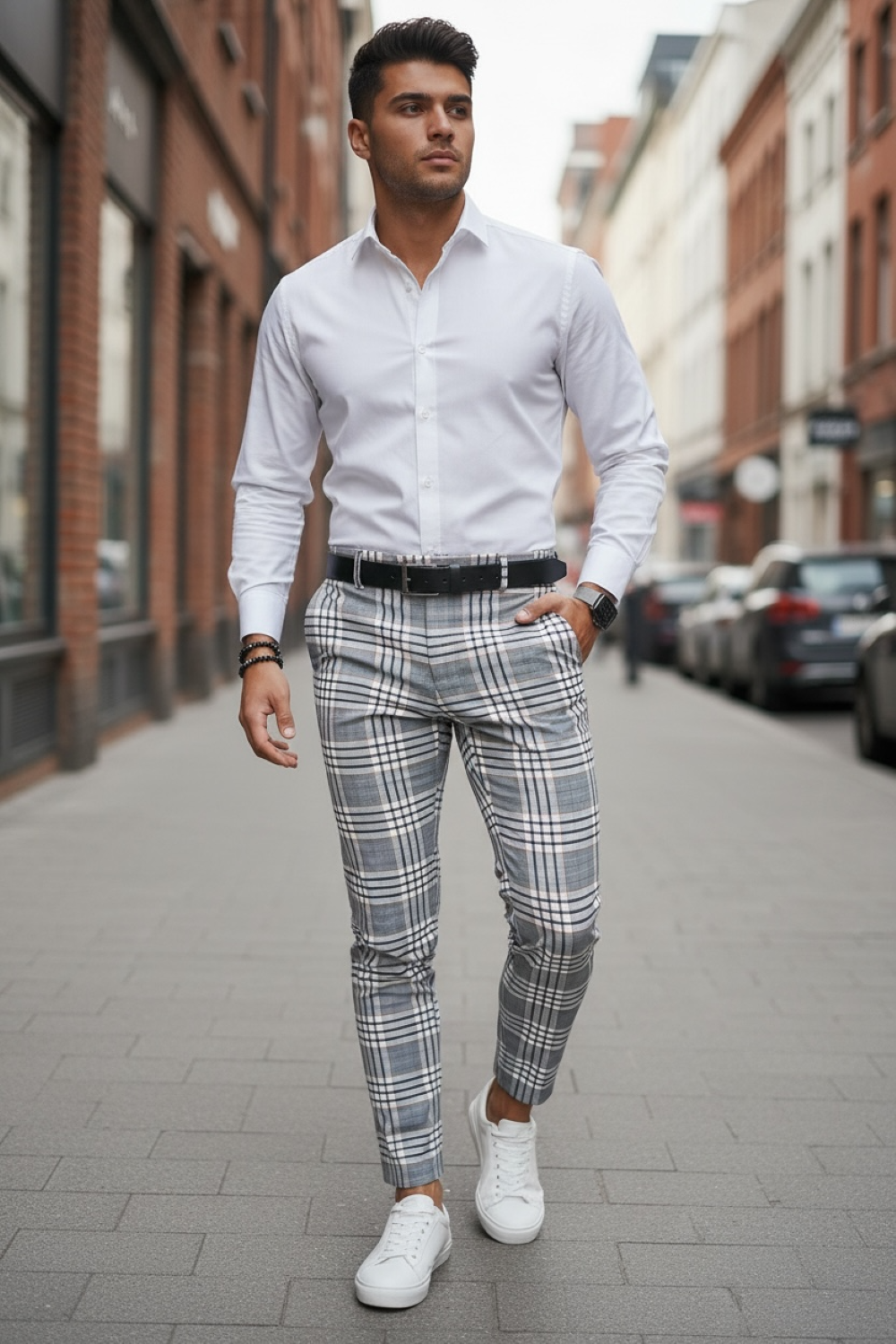 Pantaloni Eleganti Carouri Bărbați Stil Office - imagine 2