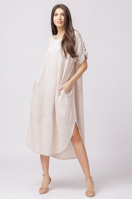 Rochie In Rosa 99 Oversize cu Buzunare Bej