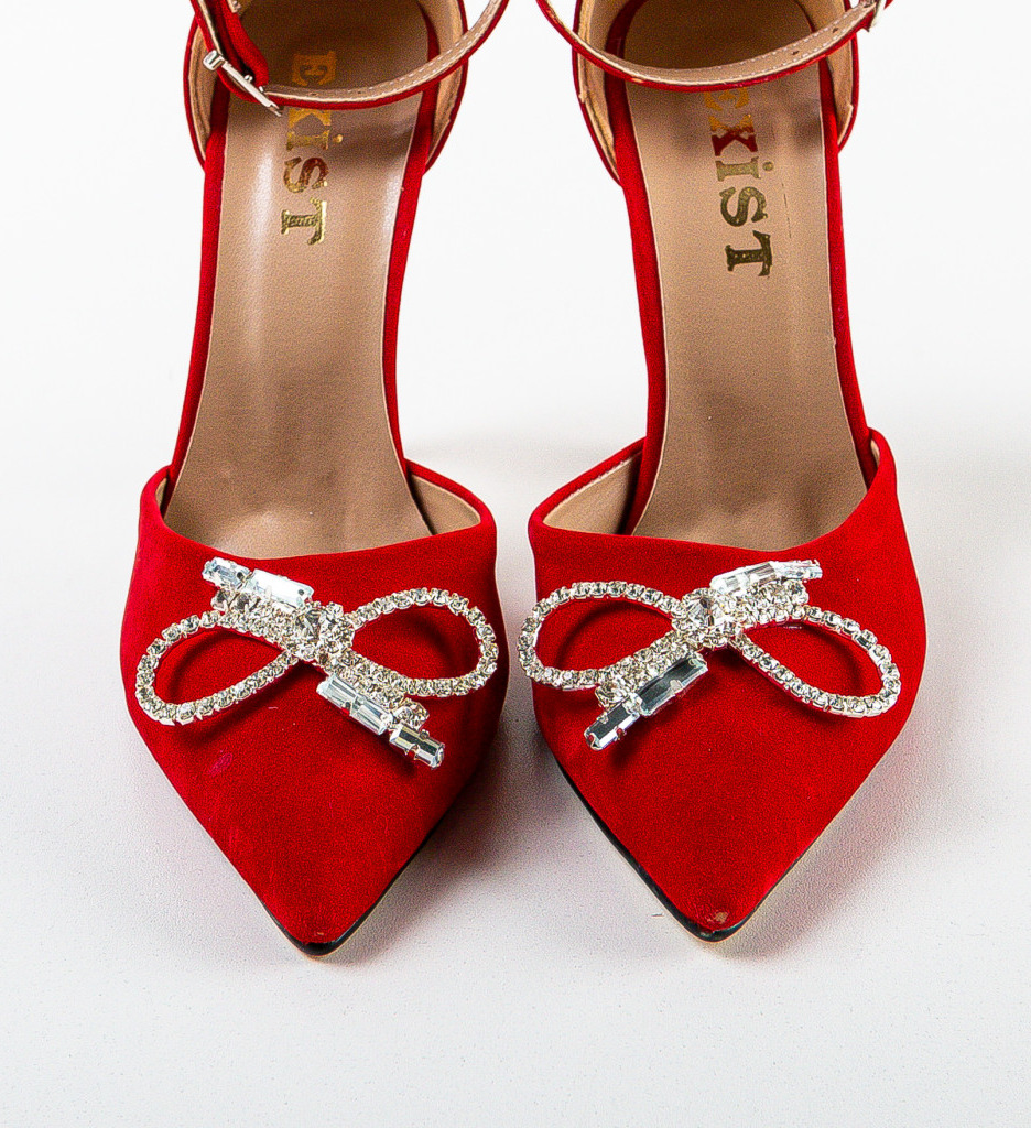 Pantofi dama Alamar rosii cu toc elegant - imagine 7