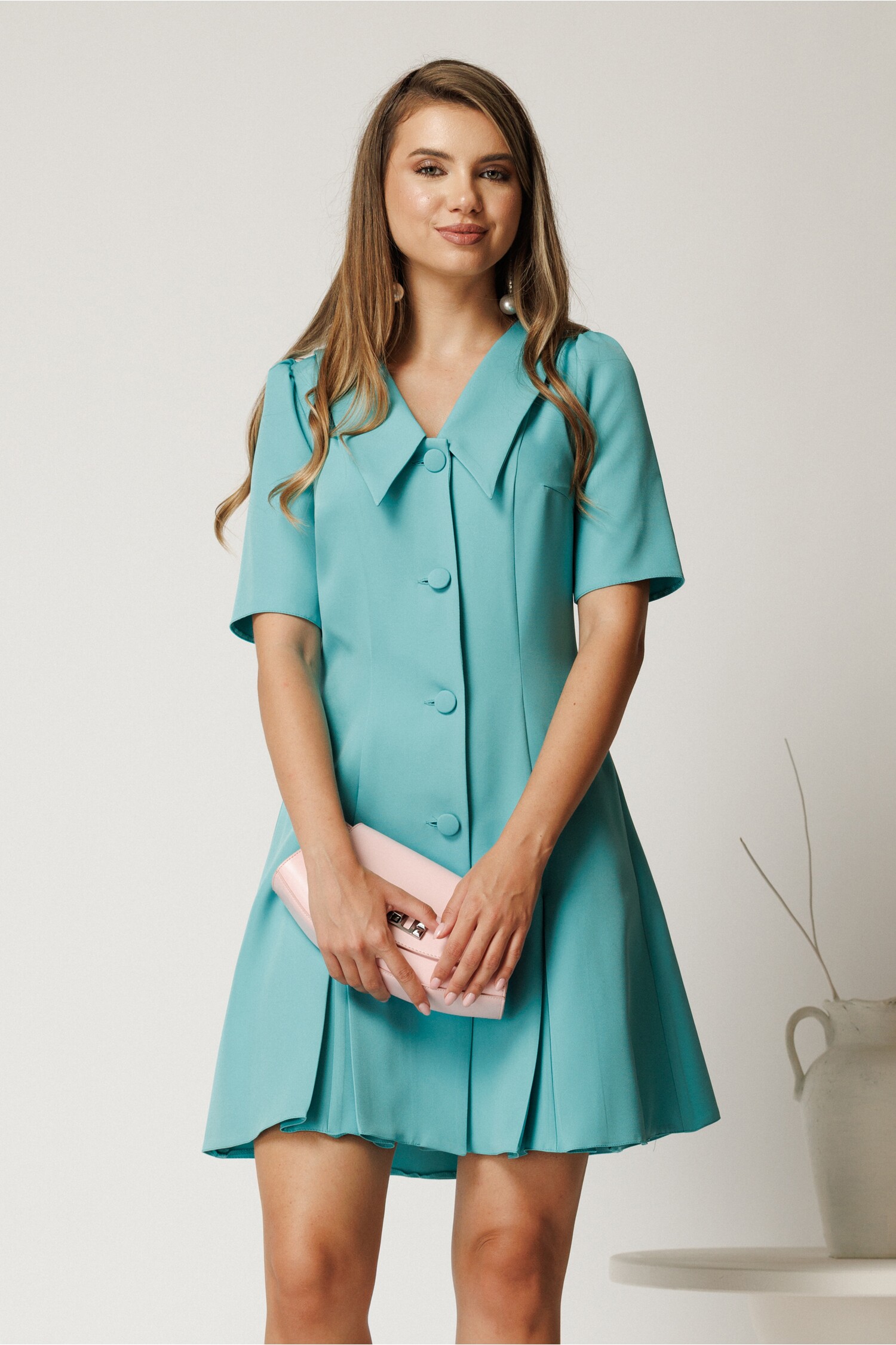 Rochie Turcoaz Stofă Cădere | Stil Elegant