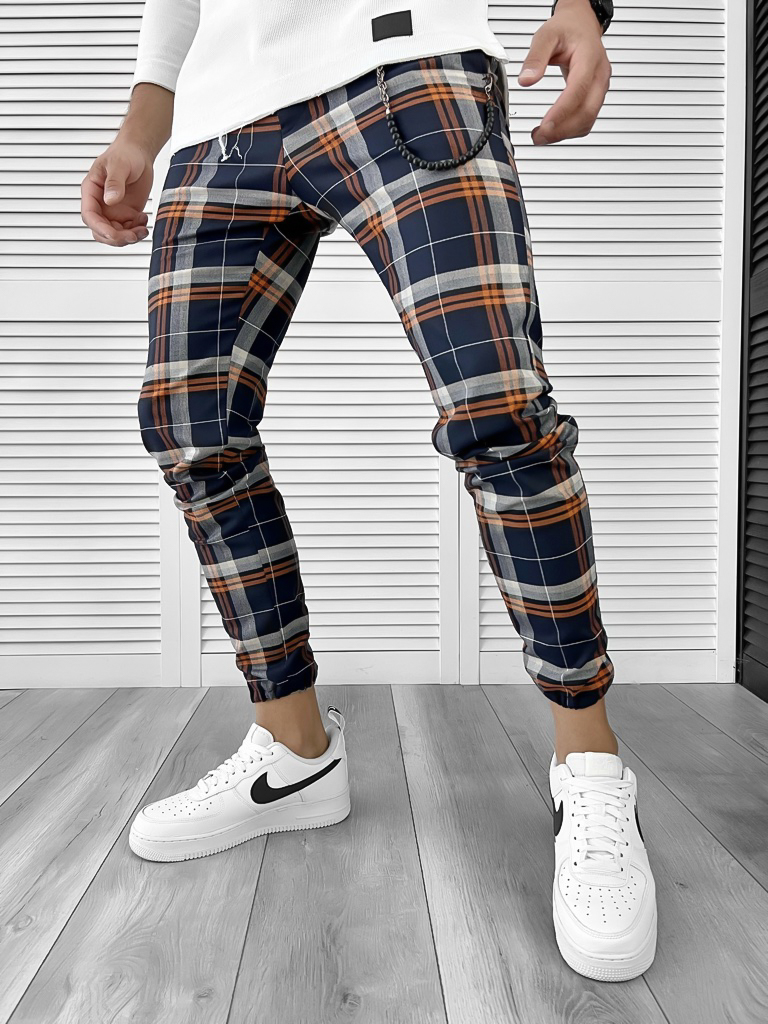 Pantaloni Barbati Casual în Carouri, Stil Urban