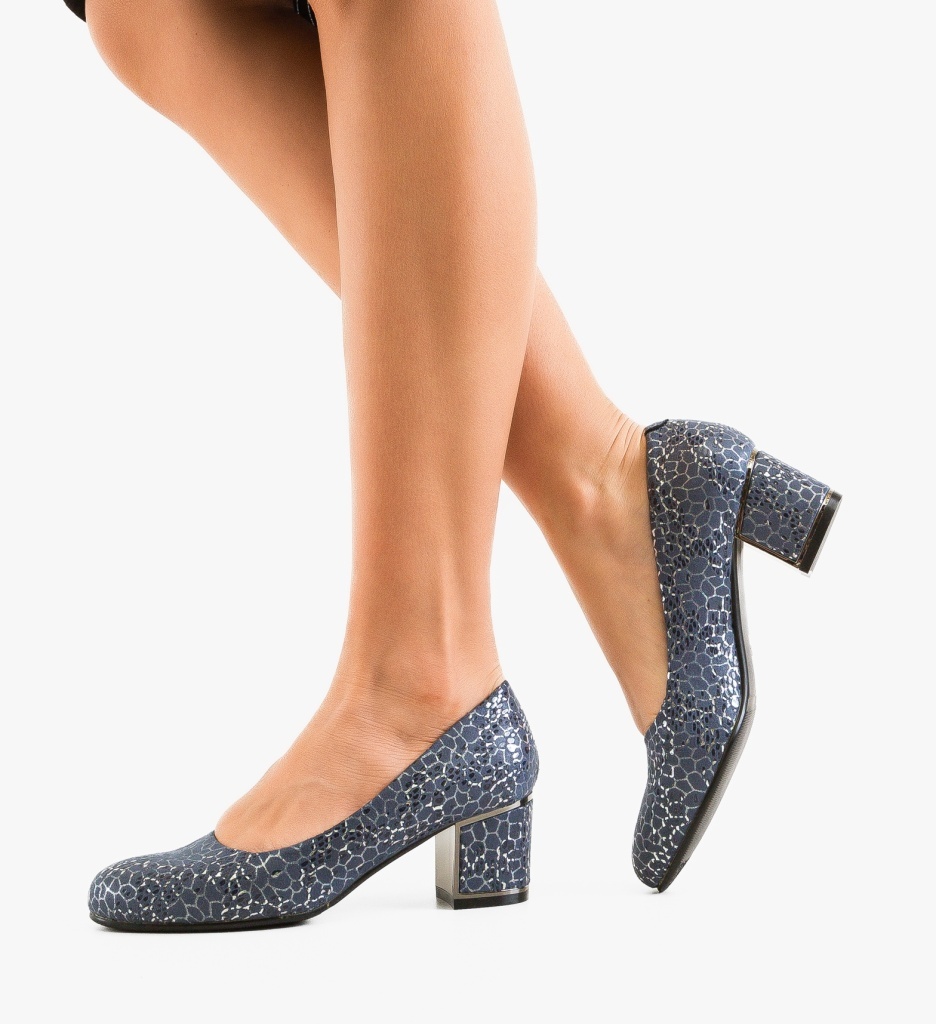 Pantofi dama Teord Albastri eleganți cu toc - imagine 2