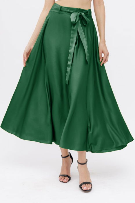 Fusta Verde Satin Shopika | Elastic Talie