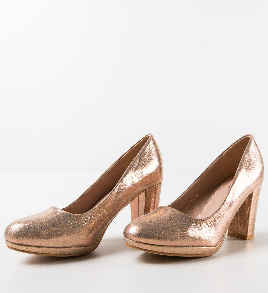 Pantofi Dama Auri cu Toc Eleganti Izpo - imagine 5