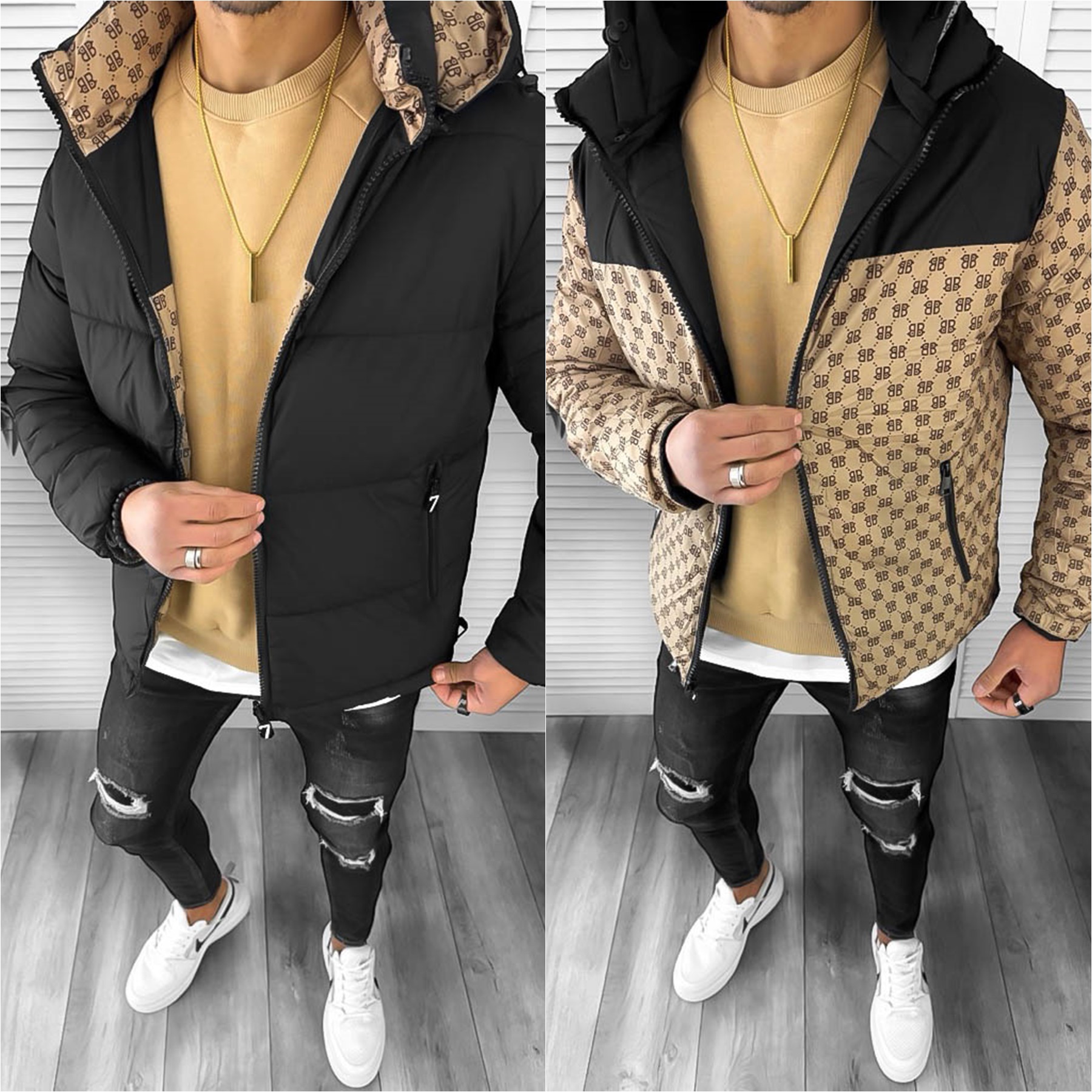 Geacă Bărbați Iarnă 2 Fețe Neagră | Stil Versatil