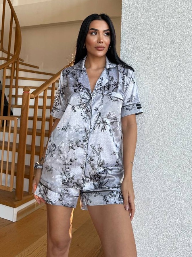 Set Pijama Dama Delis Satin Silver Garden