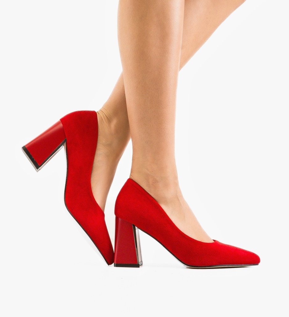 Pantofi Dama Nimua Rosii cu Toc Eleganți - imagine 4