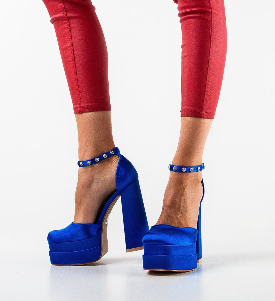 Pantofi Vetyna Albastri cu Toc Elegant - imagine 3