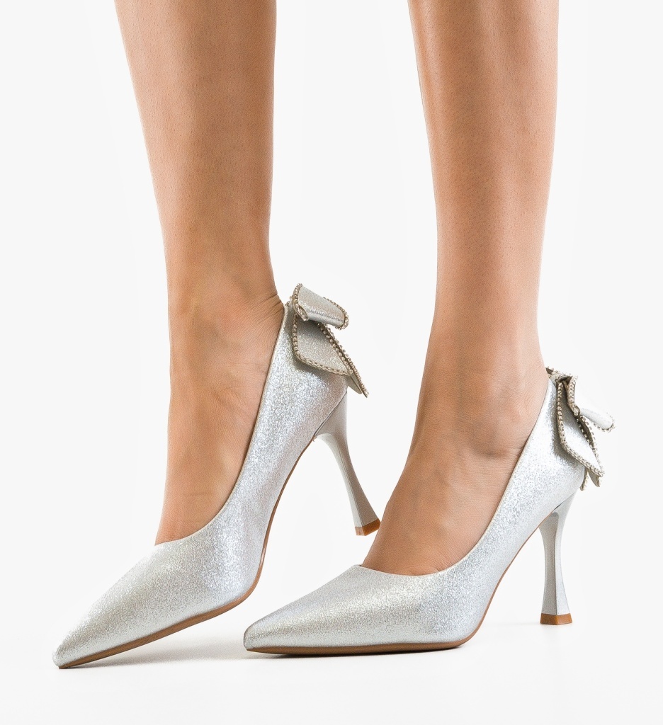 Pantofi Stiletto Nenyz Argintii Eleganți - imagine 5