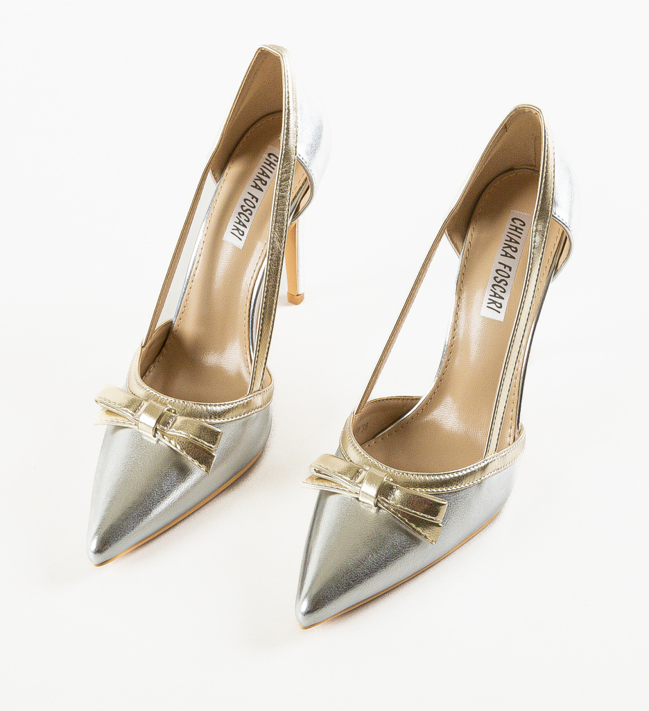 Pantofi Dama Delshad Argintii cu Toc Elegant - imagine 8
