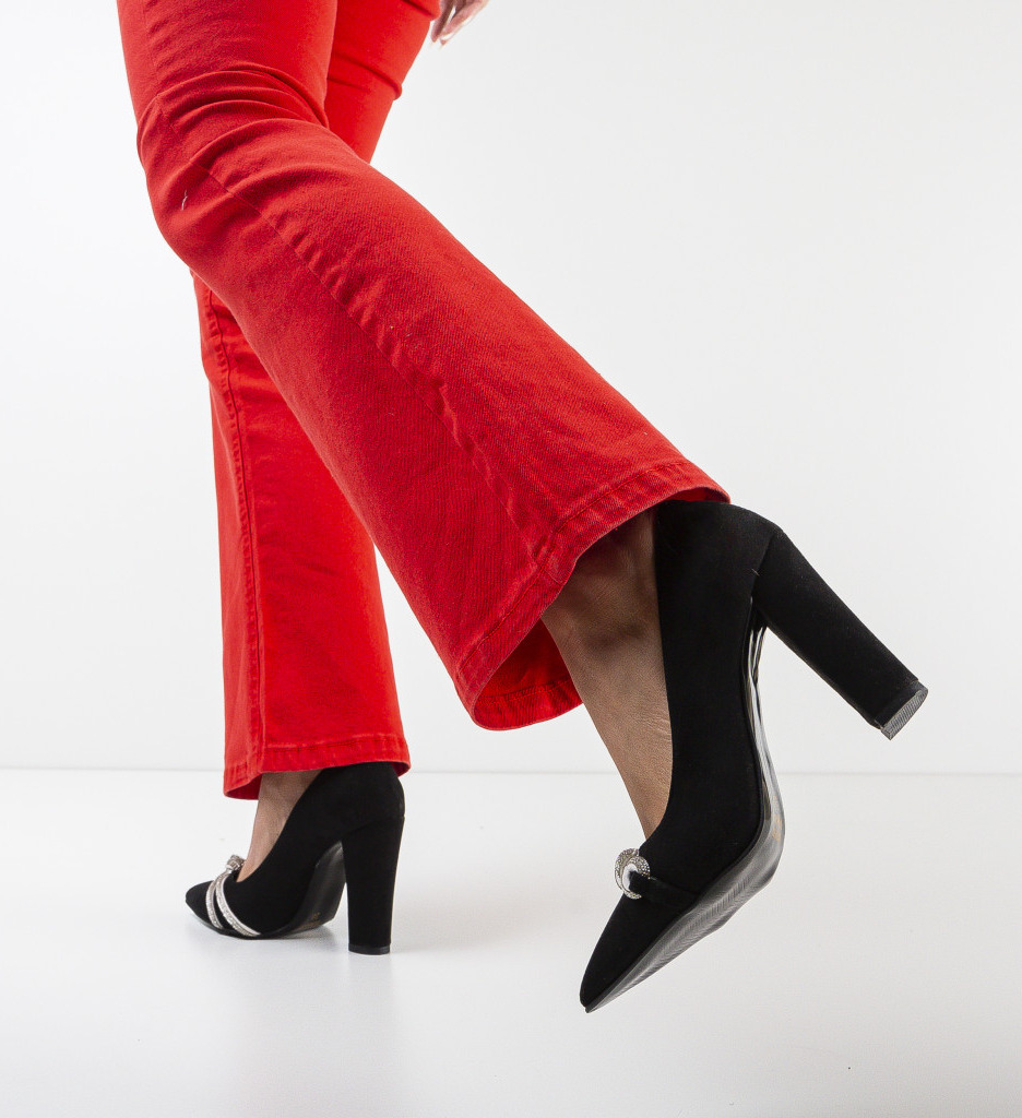 Pantofi Otbal Negri cu Toc Eleganți - imagine 4