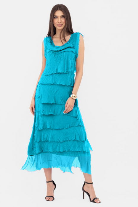Rochie Eleganta Matase cu Volane | Shopika
