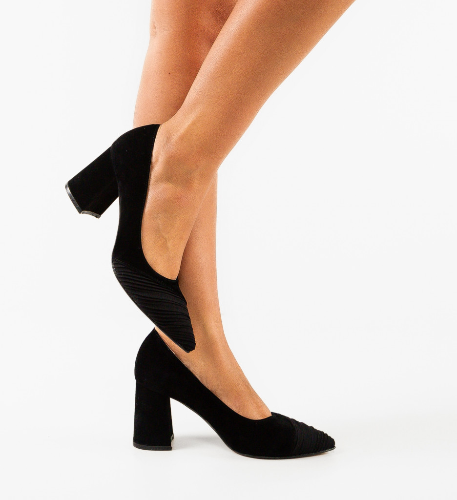 Pantofi Damande Negri cu Toc Eleganți - imagine 2