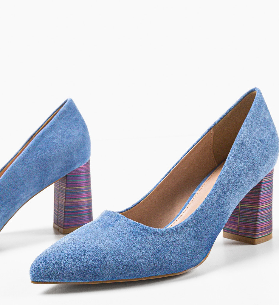 Pantofi Ferne Albaștri Eleganți cu Toc - imagine 6