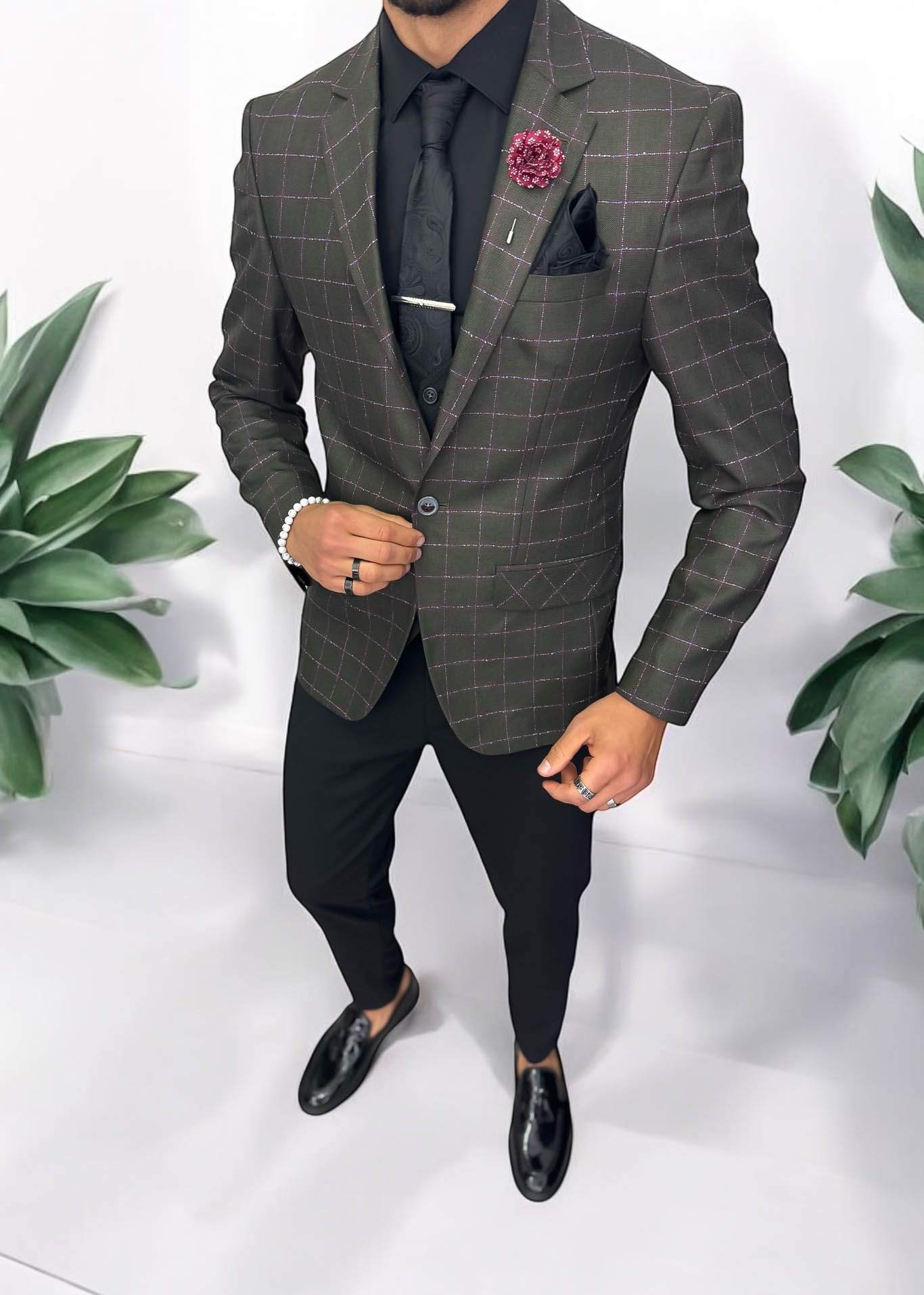 Sacou Barbati Slim Fit Kaki Carouri - Elegant