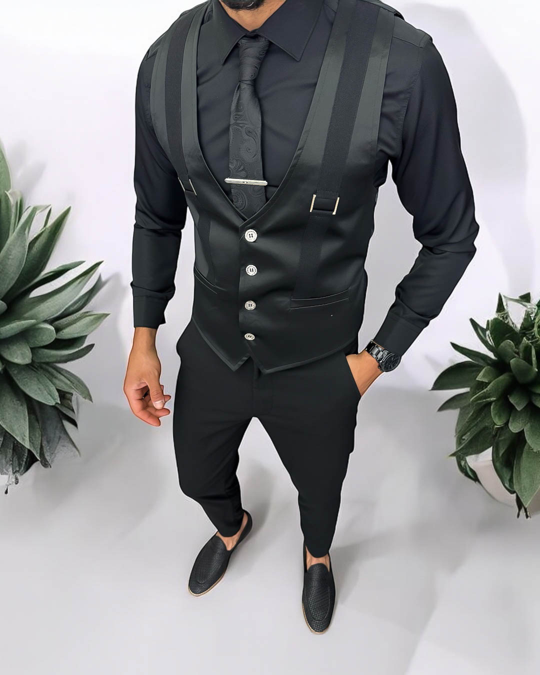 Vesta Barbat Eleganta Neagra Slim Fit