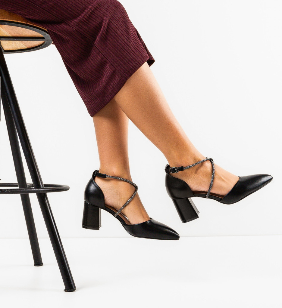 Pantofi Dama Dorol Negri Eleganți cu Toc - imagine 3