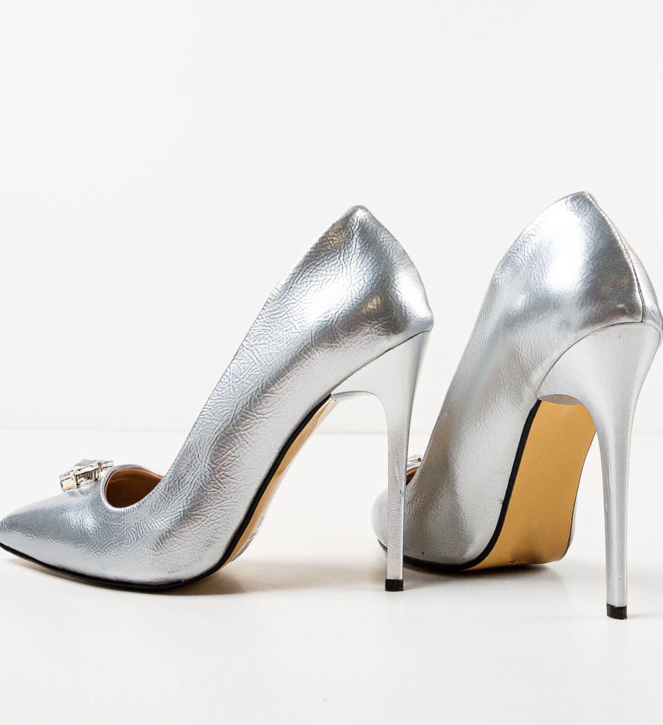 Pantofi cu Toc Alesyo Argintii - Eleganță - imagine 7