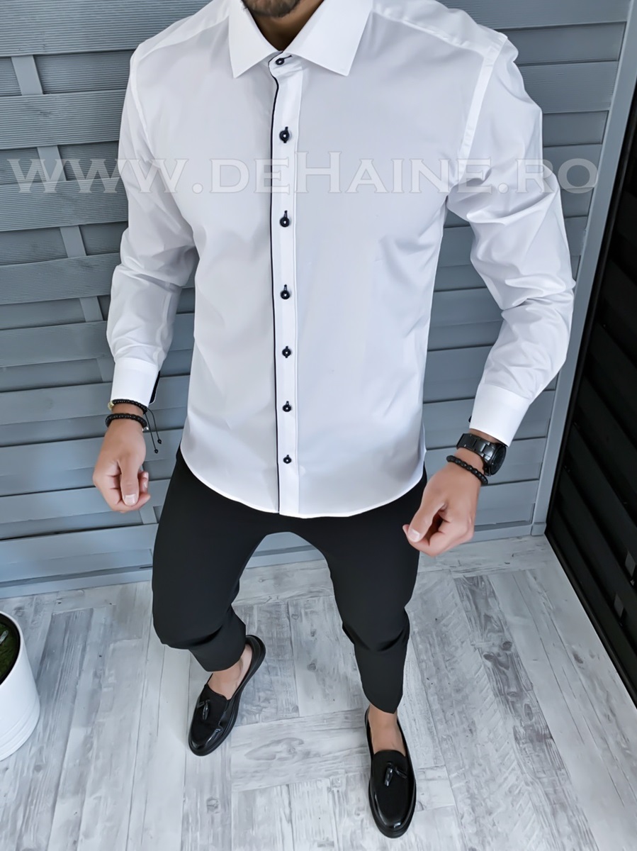 Cămăși Bărbați Albă Slim Fit Elegantă