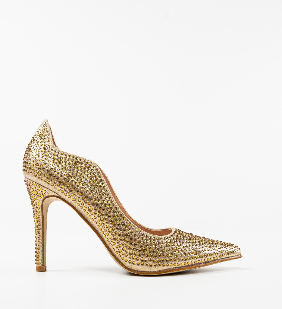 Pantofi Dama Aurii Eleganti cu Toc - imagine 4