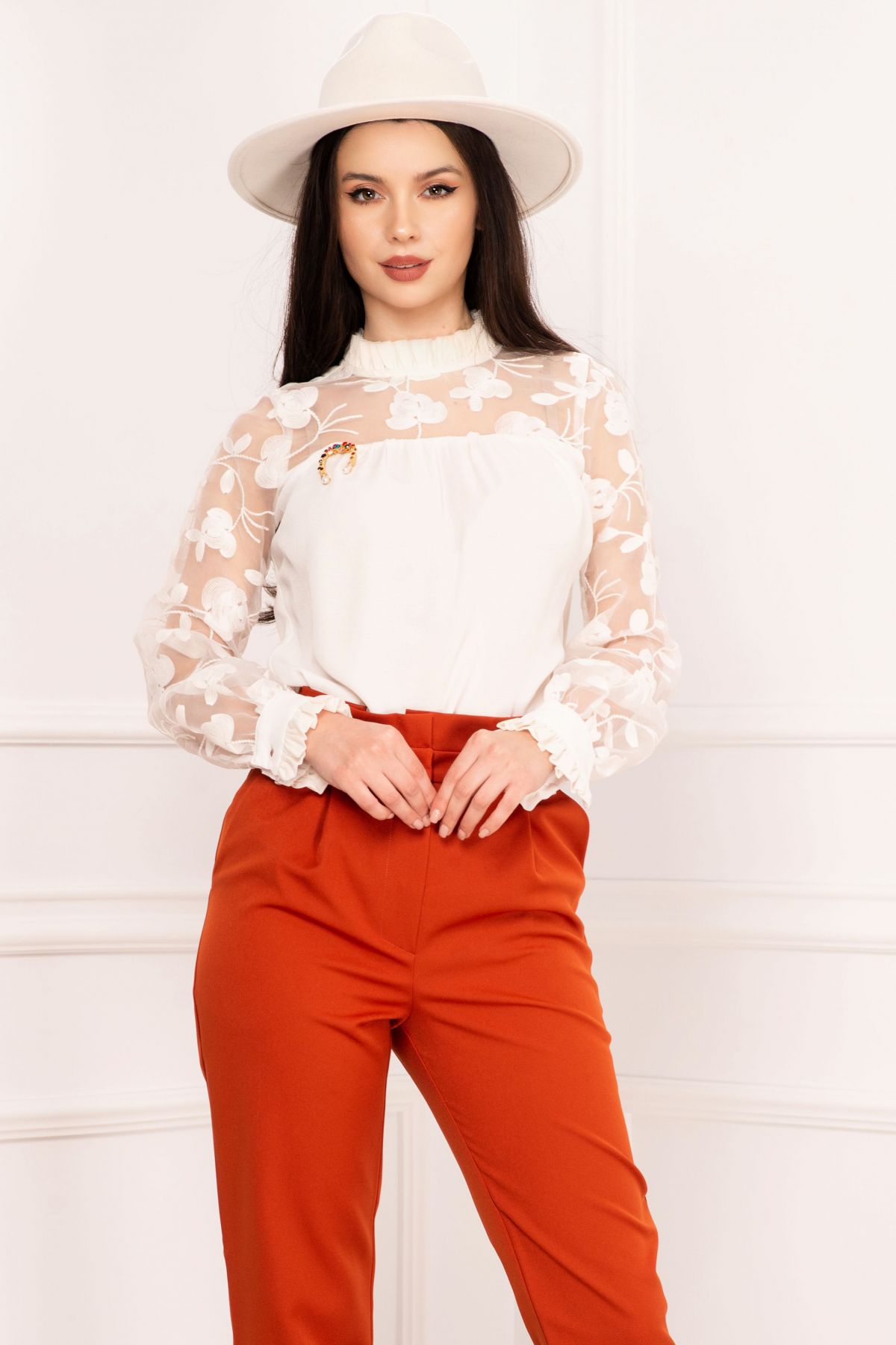 Bluza InPuff Eleganta cu Organza si Broderie