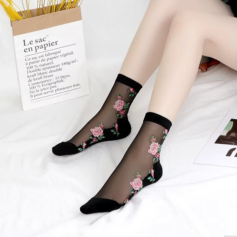 Sosete Dama Picadili Flori Negru | Confortabile