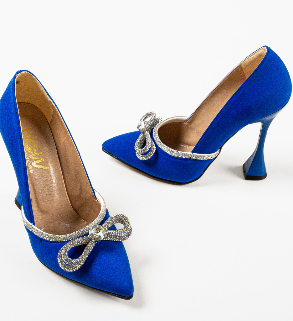 Pantofi dama Risgan albastri cu toc elegant - imagine 7