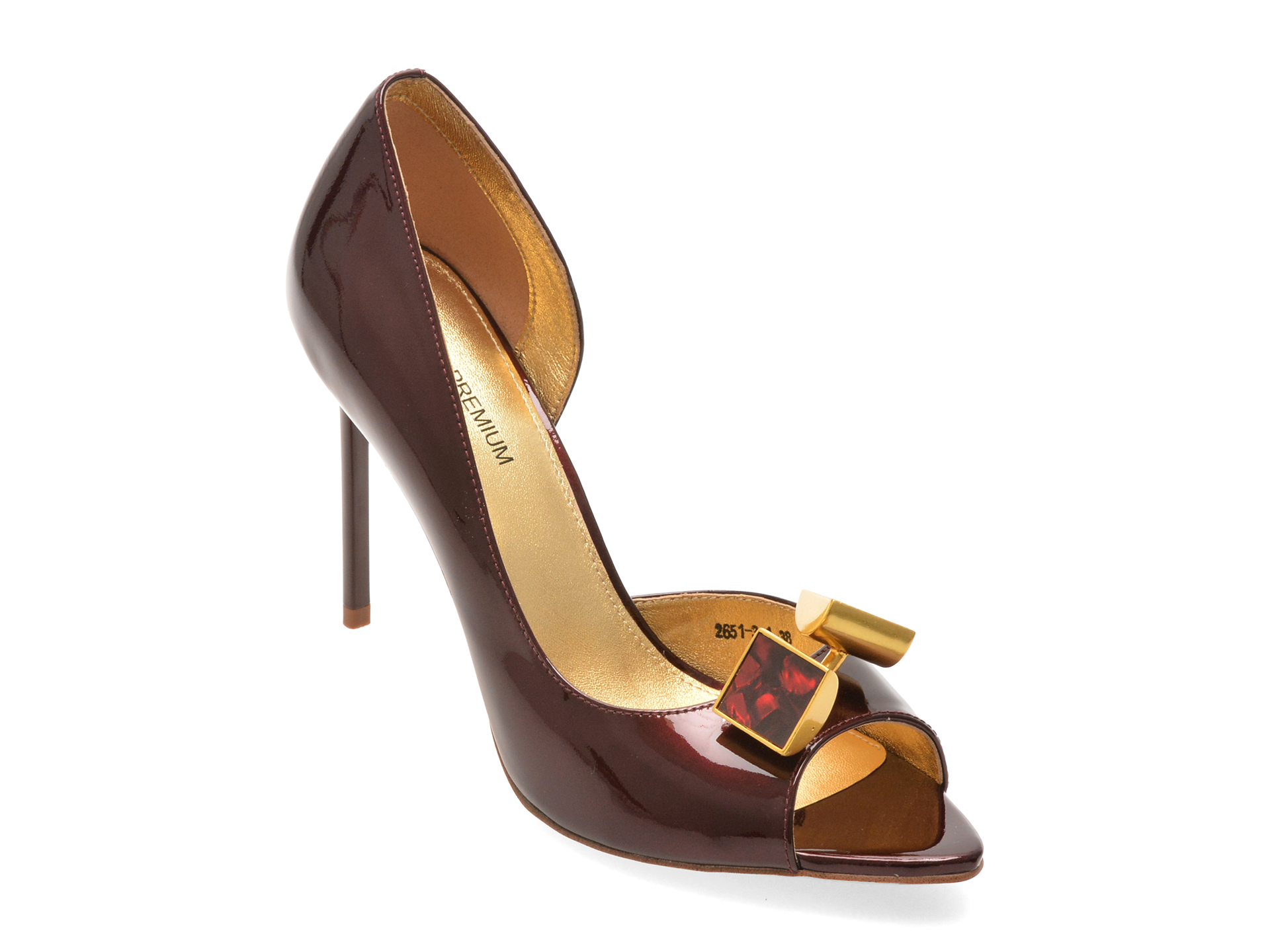 Pantofi Epica Premium visinii din piele naturală lacuită