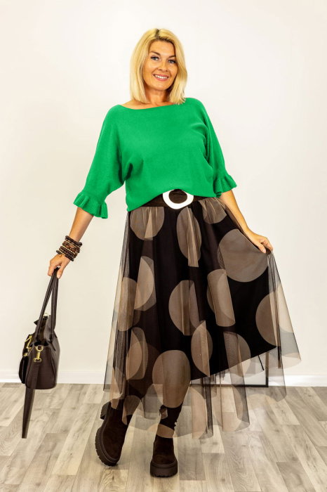 Pulover verde cu volane, vascoza extensibila | Shopika