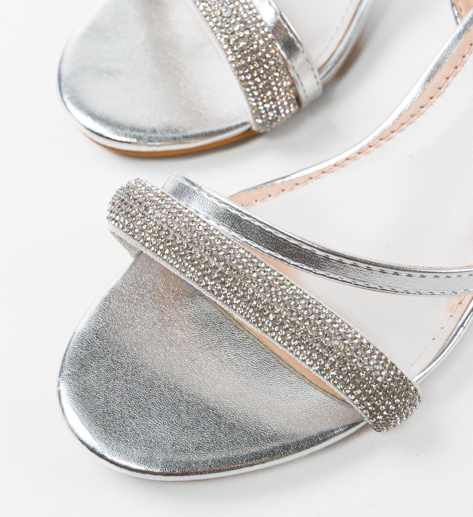 Sandale cu Toc Rhoxane Argintii - Stil Glamour - imagine 7