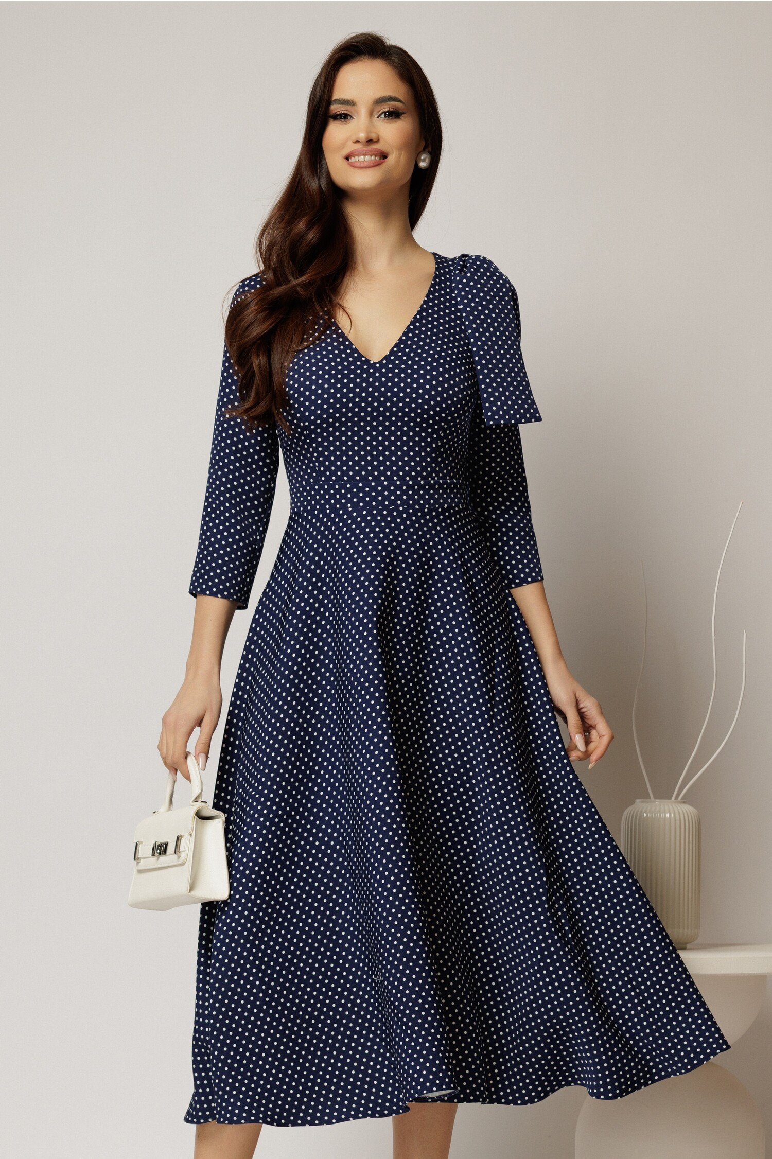 Rochie DY Fashion Bleumarin cu Bule și Fundă
