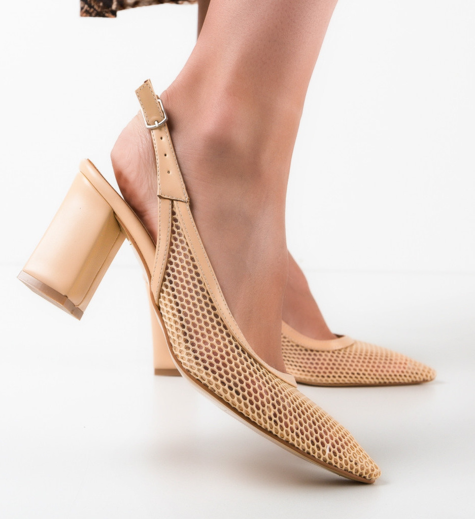 Pantofi Caresy Bej cu Toc Eleganți - imagine 3
