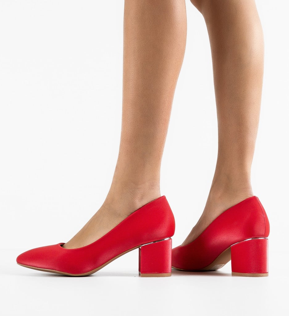 Pantofi dama Berry Rosii cu toc elegant - imagine 4