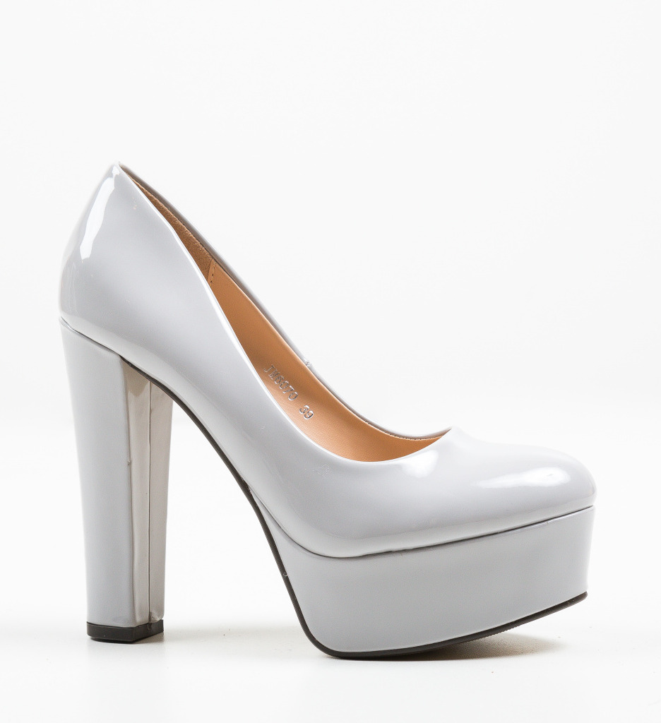 Pantofi Kobi Gri Eleganți cu Toc - imagine 5
