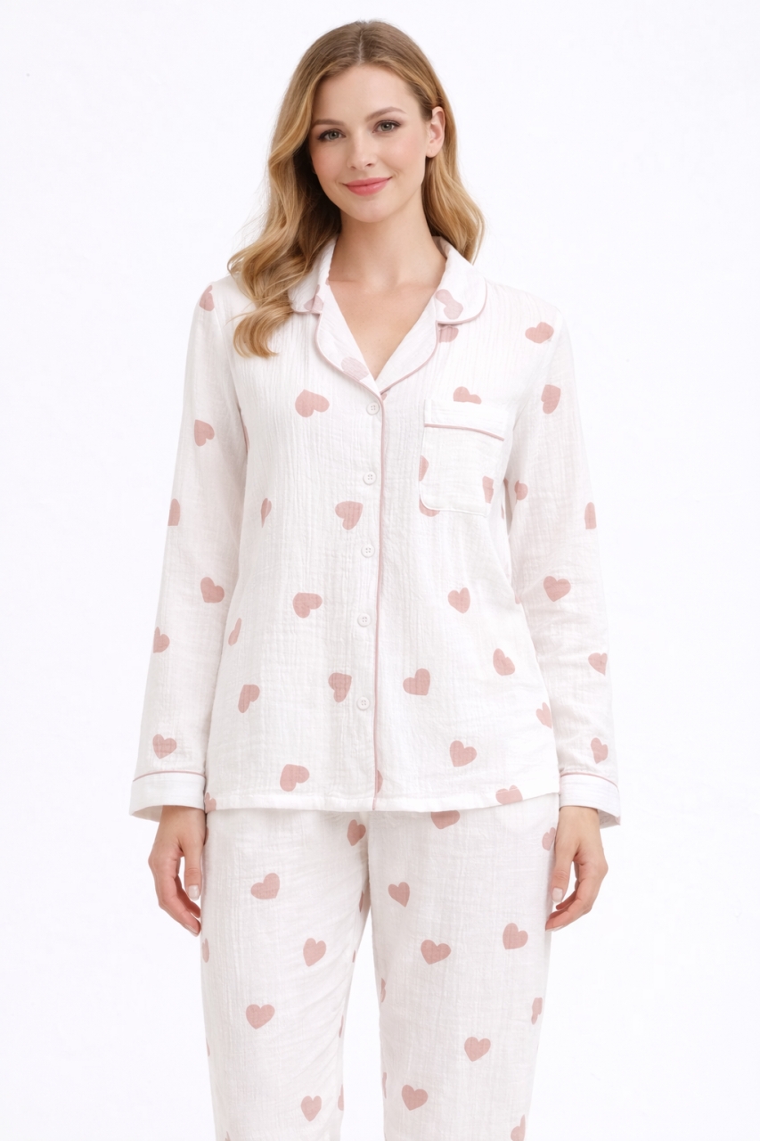 Pijama Dama Delis Sweet Night Bumbac 100% Alb