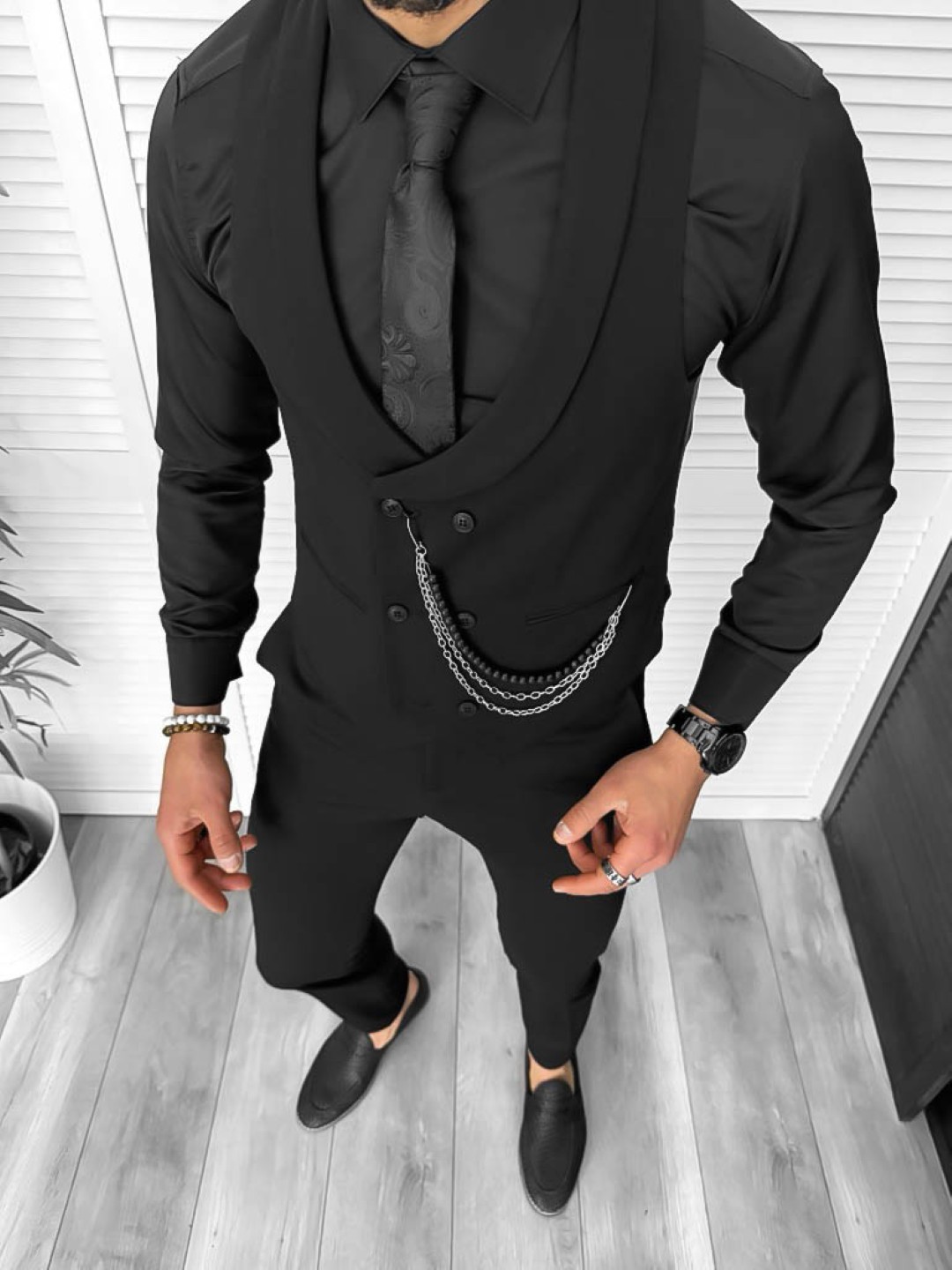 Compleu Barbati Vesta + Pantaloni Elegant Negru