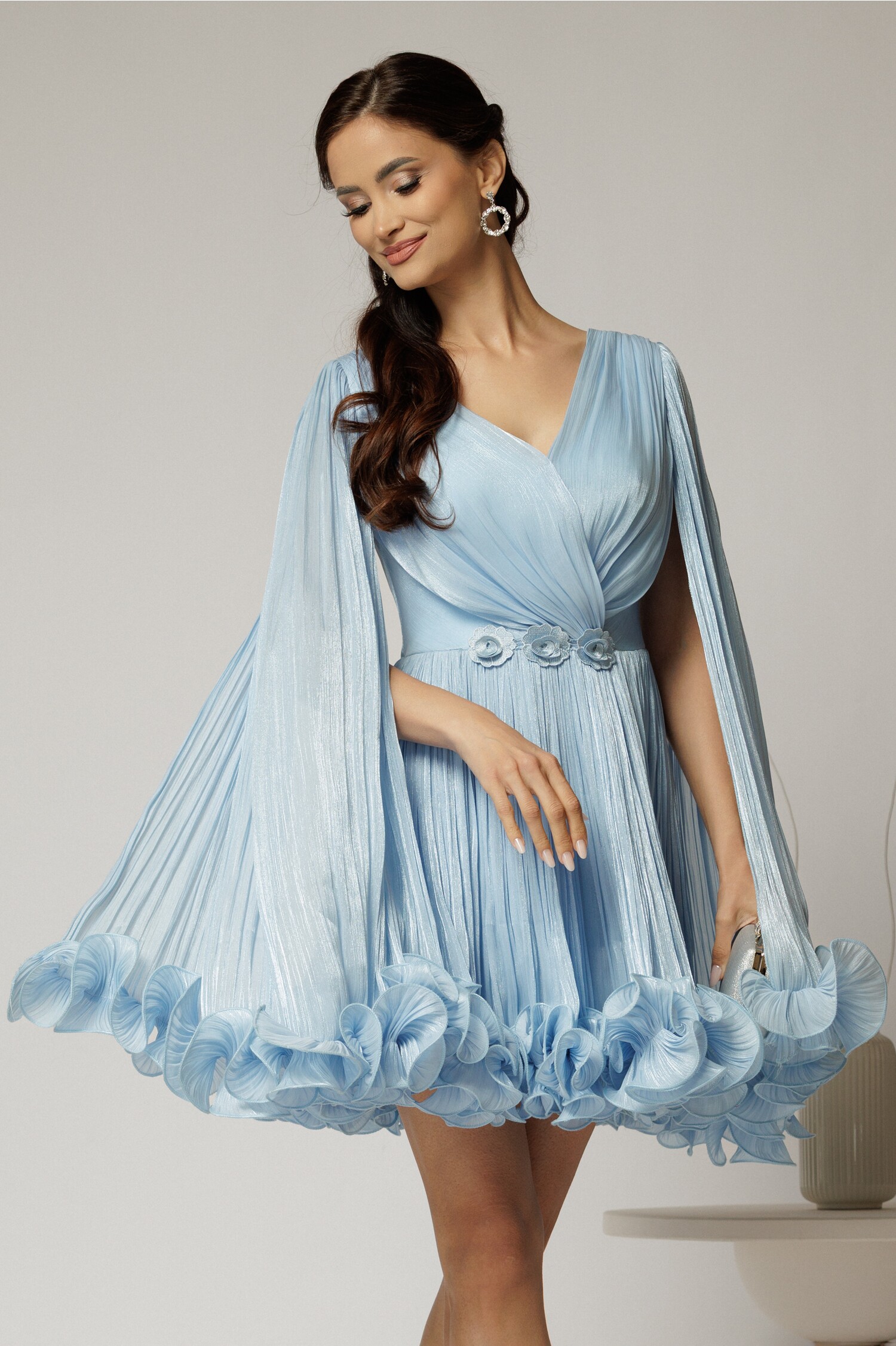 Rochie Ocazie Bleu cu Aplicații Florale - imagine 1