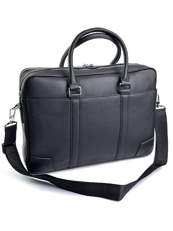 Servieta barbati din piele naturala Neagra Gallantry - imagine 2