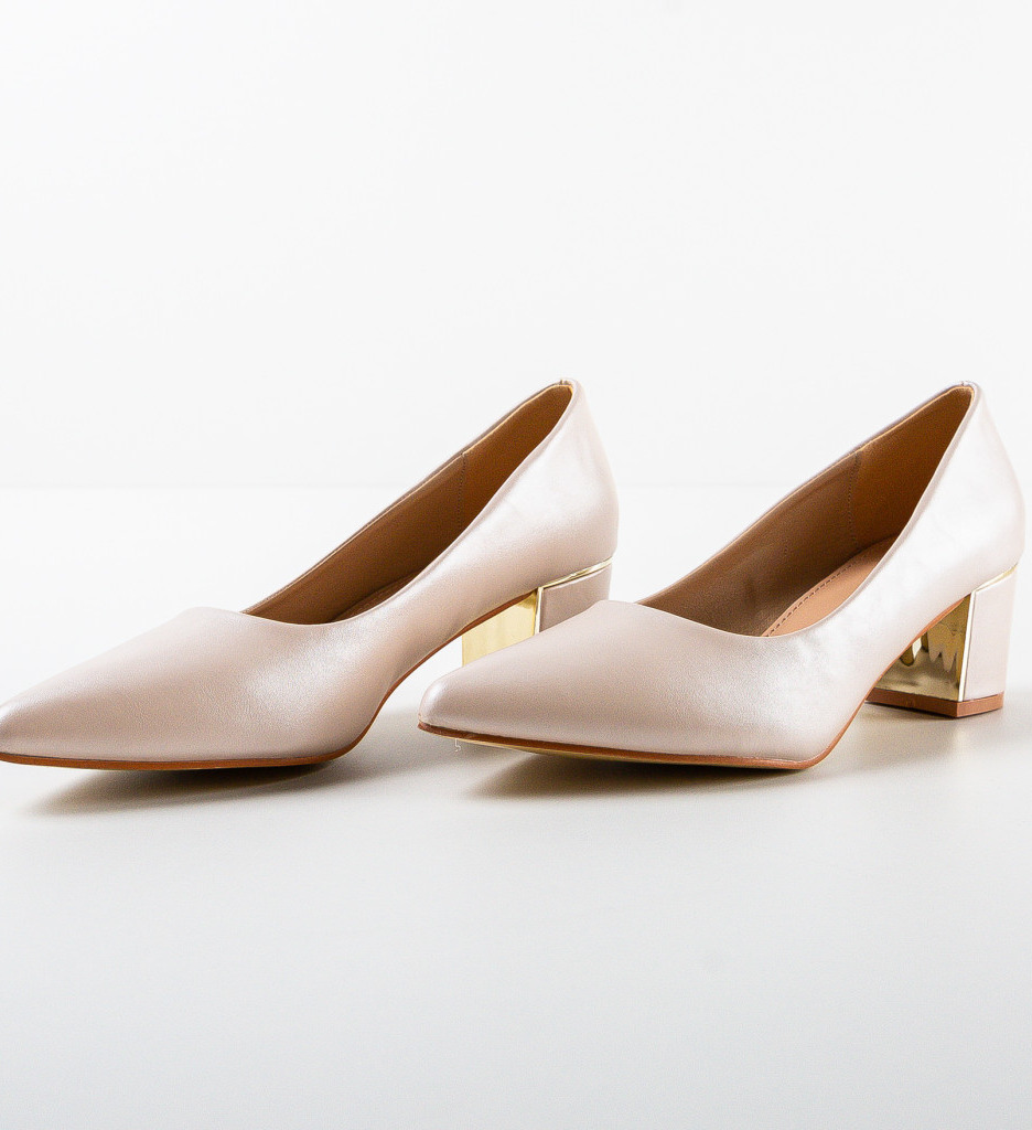 Pantofi Gavin Bej Eleganți cu Toc - imagine 5