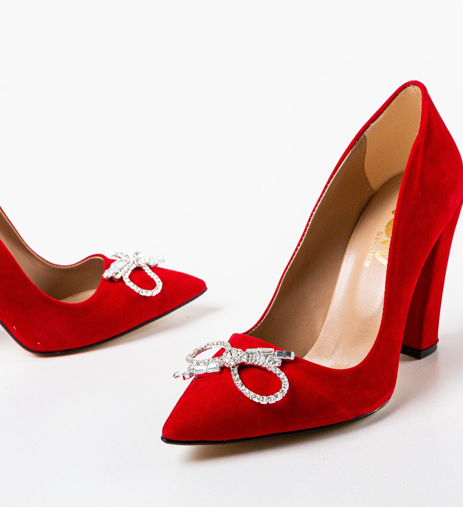 Pantofi Dama Saxon Rosii cu Toc Eleganți - imagine 5